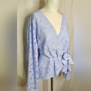 Express Lavender Lilac‎ Lace Wrap Blouse with Ribbon Tie Waist – Size XL NWT